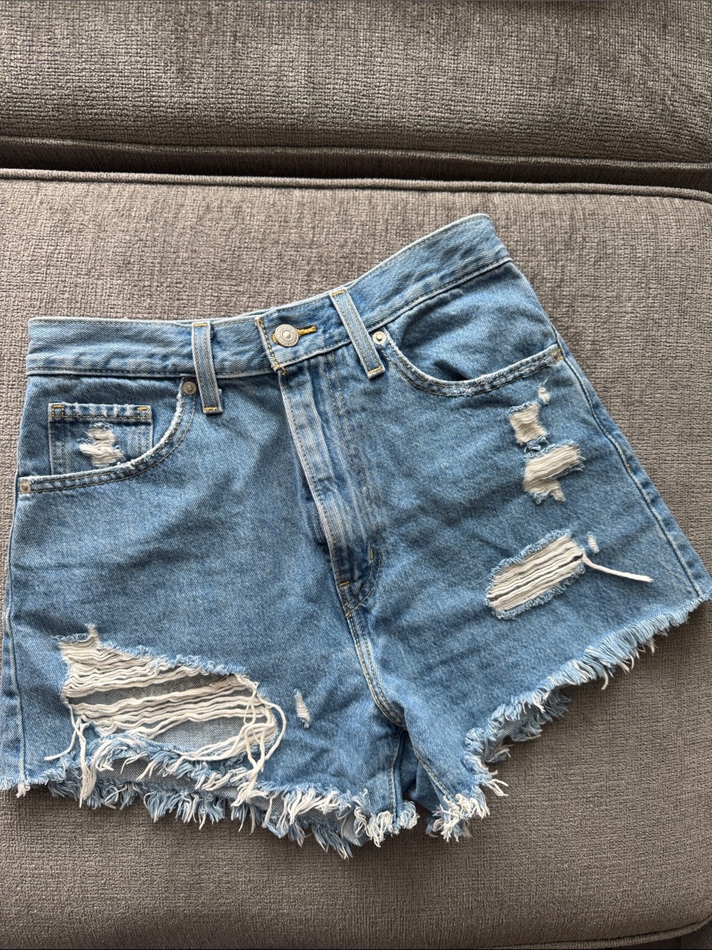 Levi's Light Blue Distressed High-Waist Denim Shorts